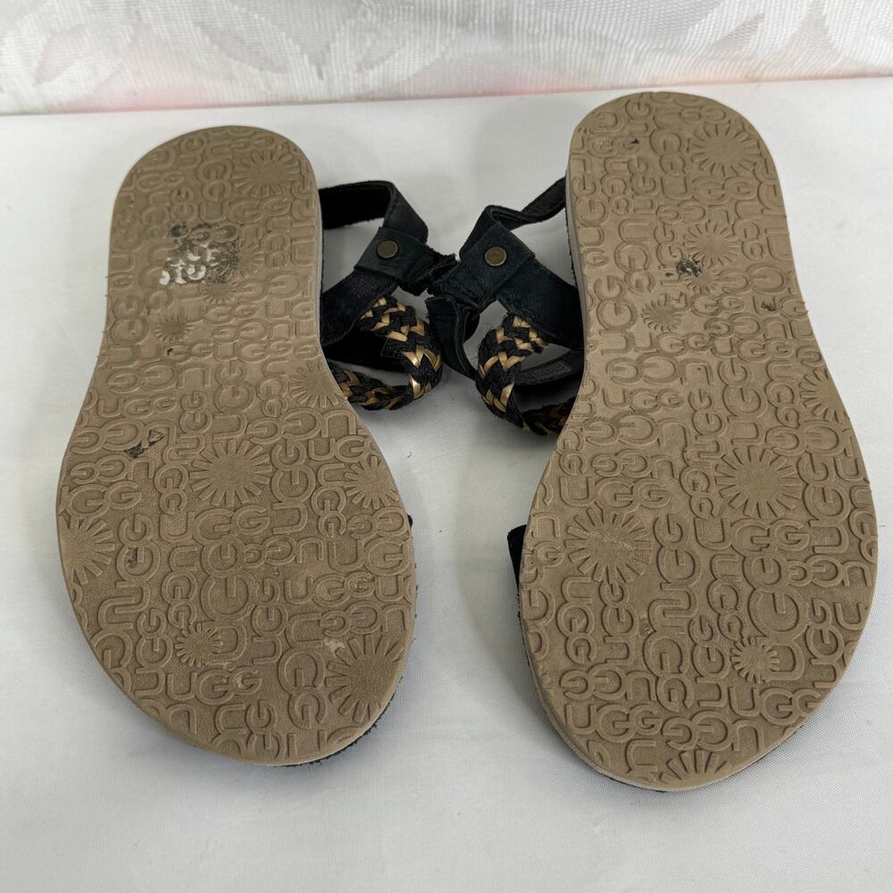Ugg Black Leather Elin Sandals Buckle Flats Braided Gold Accents Women Sz 7M‎ US - Picture 5 of 12